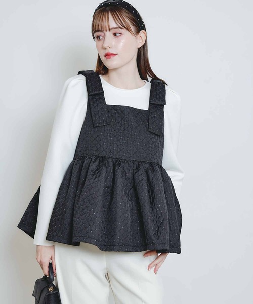 PICCIN PERLA（ピッチンペルラ）の「ショルダーリボンジャガードビスチェ（キャミソール・レディース・ブラック・M）」の13枚目の写真