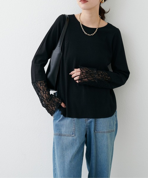 LARUTA（ラルータ）の「【LARUTA】レースドッキングロンT（Tシャツ/カットソー・レディース・ブラック/オフホワイト・FREE）」の19枚目の写真