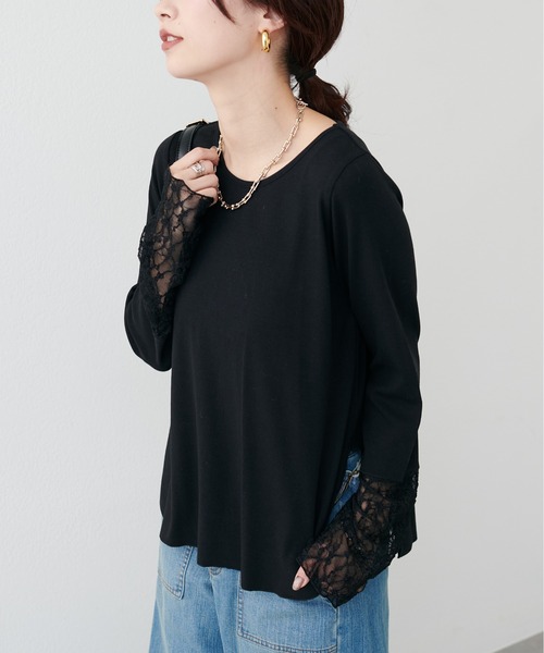 LARUTA（ラルータ）の「【LARUTA】レースドッキングロンT（Tシャツ/カットソー・レディース・ブラック/オフホワイト・FREE）」の18枚目の写真