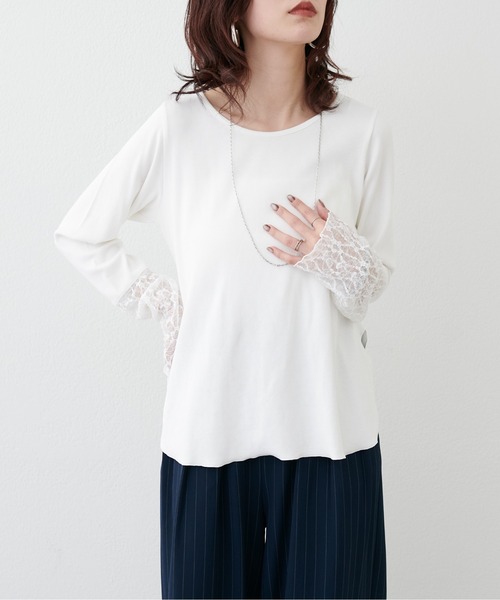 LARUTA（ラルータ）の「【LARUTA】レースドッキングロンT（Tシャツ/カットソー・レディース・ブラック/オフホワイト・FREE）」の8枚目の写真