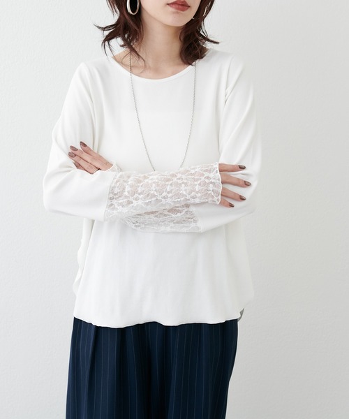 LARUTA（ラルータ）の「【LARUTA】レースドッキングロンT（Tシャツ/カットソー・レディース・ブラック/オフホワイト・FREE）」の9枚目の写真