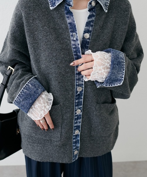 LARUTA（ラルータ）の「【LARUTA】レースドッキングロンT（Tシャツ/カットソー・レディース・ブラック/オフホワイト・FREE）」の4枚目の写真