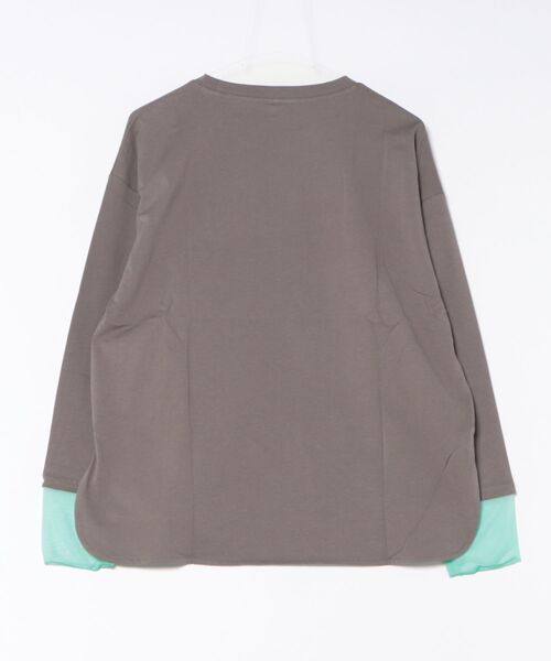 Q(キュー)の「袖口シアーロンT(Tシャツ/カットソー・レディース・ライトグレー/チャコールグレー・MEDIUM)」の3枚目の写真