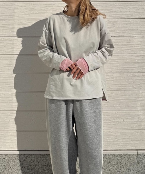 Q(キュー)の「袖口シアーロンT(Tシャツ/カットソー・レディース・ライトグレー/チャコールグレー・MEDIUM)」の18枚目の写真