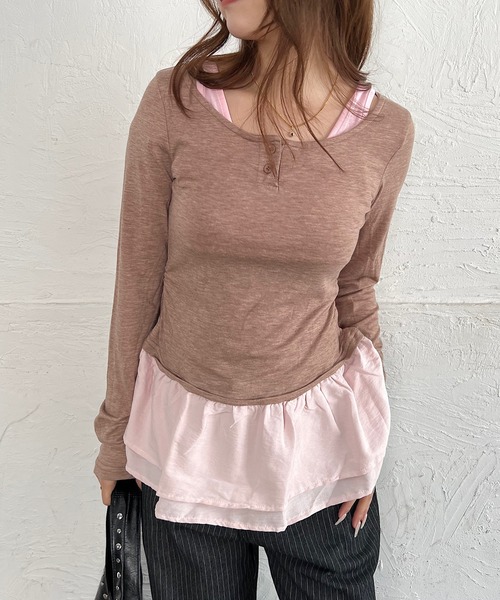 ROGER AND RAW（ロジャーアンドロウ）の「ボリュームヘムレイヤードバルーントップス（Tシャツ/カットソー・レディース・モカ/グレー/ブラック・FREE）」の10枚目の写真