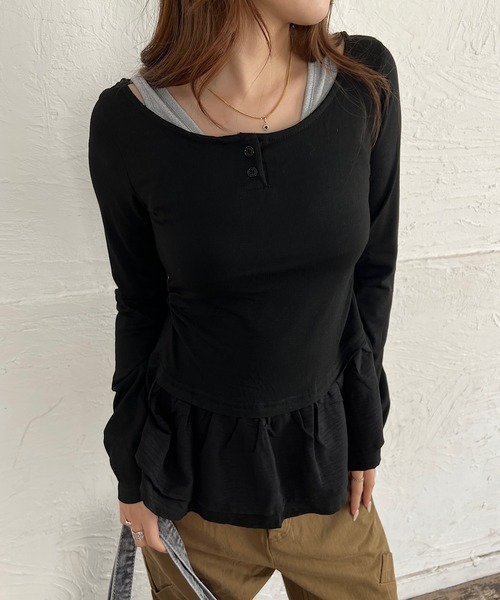 ROGER AND RAW（ロジャーアンドロウ）の「ボリュームヘムレイヤードバルーントップス（Tシャツ/カットソー・レディース・モカ/グレー/ブラック・FREE）」の15枚目の写真