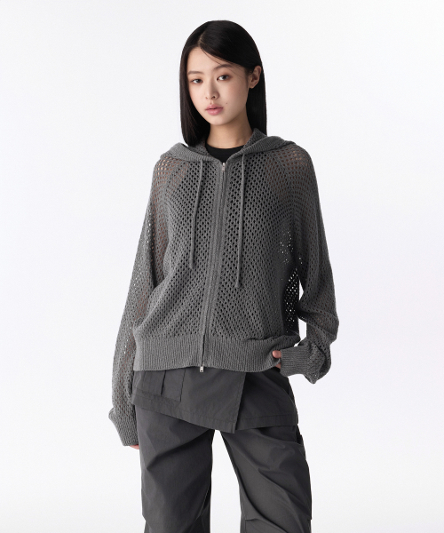 MUSINSA STANDARD WOMAN（ムシンサスタンダードウーマン）の「ウィメンズネットニットフードパーカー[ミディアムグレー]（パーカー・レディース・その他・S/M/L）」の2枚目の写真