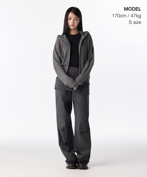 MUSINSA STANDARD WOMAN（ムシンサスタンダードウーマン）の「ウィメンズネットニットフードパーカー[ミディアムグレー]（パーカー・レディース・その他・S/M/L）」の3枚目の写真