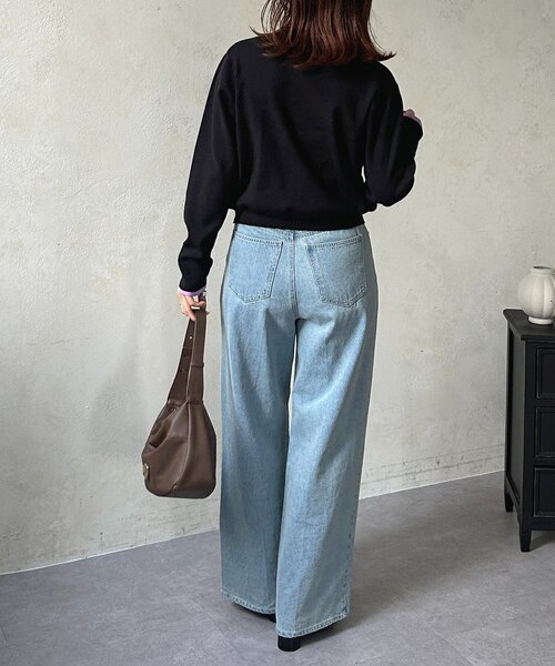 Thevon（ゼボン）の「レイヤード風配色クルーニットカーディガン（カーディガン/ボレロ・レディース・グレー/アイボリー/ブラック/ベージュ・FREE）」の20枚目の写真