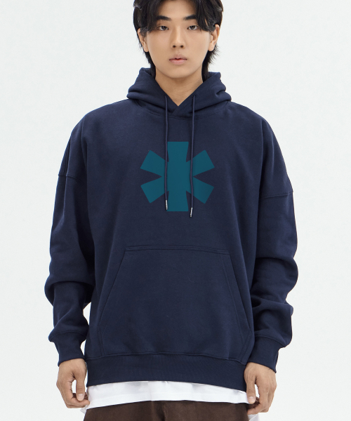 BY.L(バイエル)の「エステリスクスビッグロゴフードネイビーティルブルー(パーカー・メンズ・その他・M/L/XL/XXL)」の3枚目の写真