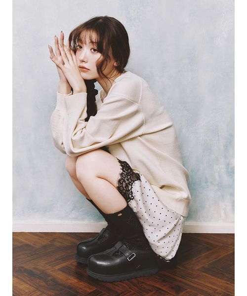 LILY BROWN（リリーブラウン）の「透かし編みハイソックス（ソックス/靴下・レディース・ブラック/ホワイト・F）」の6枚目の写真