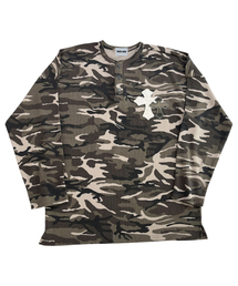 Double Cross Camouflage Henley Neck T-shirt ((Beige))