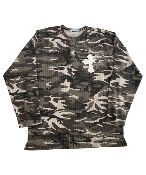 SK8ER ROCK(スケーターロック)の「Double Cross Camouflage Henley Neck T-shirt ((Beige))(Tシャツ/カットソー・レディース・その他・ONE SIZE)」の1枚目の写真