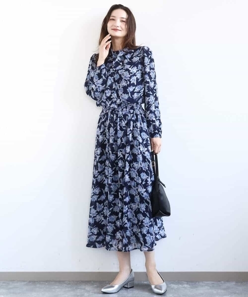 MK MICHEL KLEIN（エムケーミッシェルクラン）の「花柄シフォンスカート/洗える（スカート・レディース・ミント/ネイビー・38）」の6枚目の写真