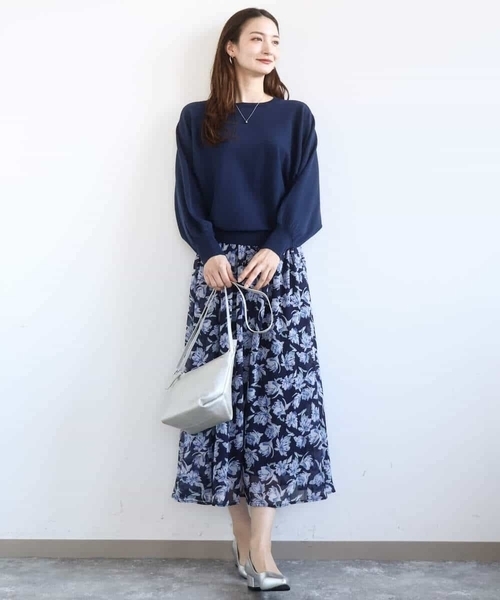 MK MICHEL KLEIN（エムケーミッシェルクラン）の「花柄シフォンスカート/洗える（スカート・レディース・ミント/ネイビー・38）」の7枚目の写真