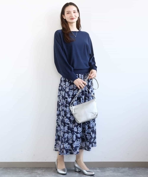 MK MICHEL KLEIN（エムケーミッシェルクラン）の「花柄シフォンスカート/洗える（スカート・レディース・ミント/ネイビー・38）」の8枚目の写真