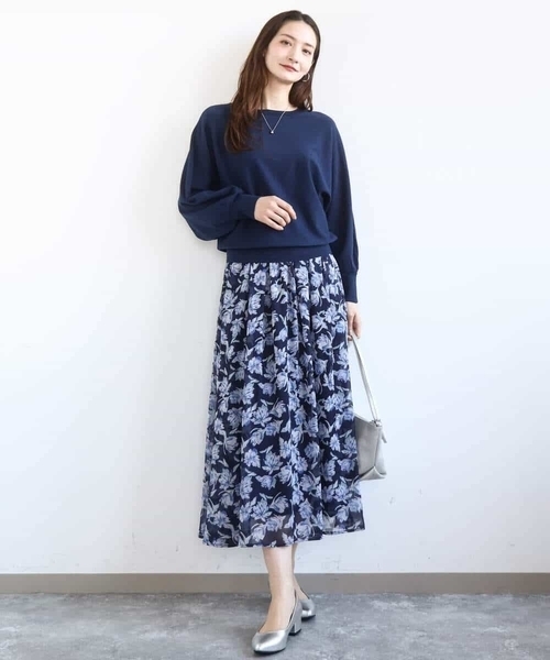 MK MICHEL KLEIN（エムケーミッシェルクラン）の「花柄シフォンスカート/洗える（スカート・レディース・ミント/ネイビー・38）」の9枚目の写真