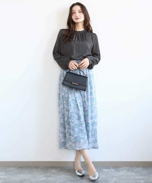 MK MICHEL KLEIN（エムケーミッシェルクラン）の「花柄シフォンスカート/洗える（スカート・レディース・ミント/ネイビー・38）」の15枚目の写真