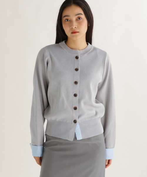 studio CLIP（スタディオクリップ）の「【daily CLIP】布帛コンビクルーカーディガン（カーディガン/ボレロ・レディース・グレー/ナチュラル/チャコール・FREE）」の2枚目の写真