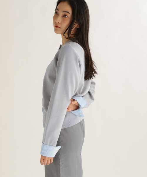 studio CLIP（スタディオクリップ）の「【daily CLIP】布帛コンビクルーカーディガン（カーディガン/ボレロ・レディース・グレー/ナチュラル/チャコール・FREE）」の4枚目の写真