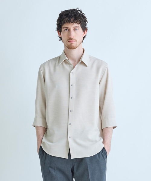 MEN'S BIGI（メンズビギ）の「ブッチャー七分袖シャツ＜ストレッチ/イージーケア/吸汗性/通気性＞（シャツ/ブラウス・メンズ・ブラウン/ブラック/ベージュ・04/03/02/01）」の4枚目の写真