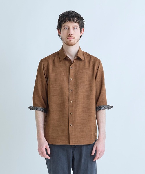 MEN'S BIGI（メンズビギ）の「ブッチャー七分袖シャツ＜ストレッチ/イージーケア/吸汗性/通気性＞（シャツ/ブラウス・メンズ・ブラウン/ブラック/ベージュ・04/03/02/01）」の7枚目の写真