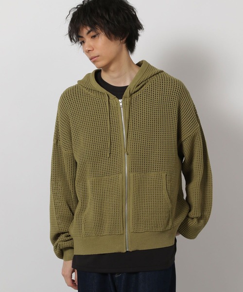 LAKOLE（ラコレ）の「ニットメッシュZIPパーカー / 654120（パーカー・メンズ・グレー/セージグリーン/ブラック・MEDIUM/LARGE）」の5枚目の写真