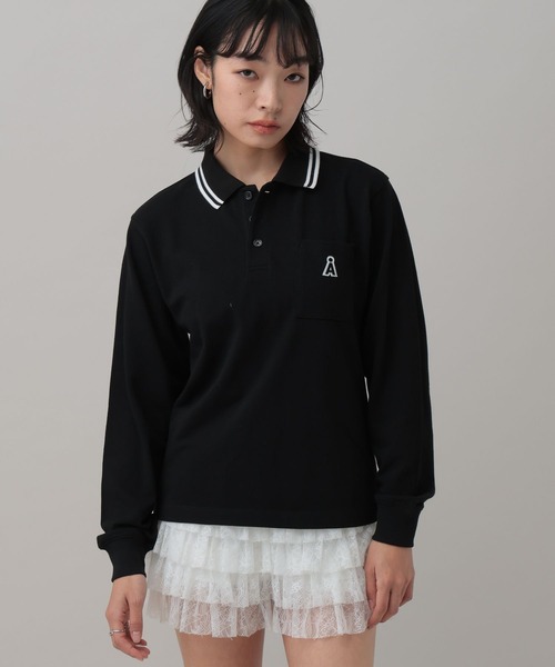 ALAND(エーランド)の「【UNISEX】ALAND/Aロゴカノコポロロングスリーブ(ポロシャツ・レディース・ブラック/ホワイト・SMALL/LARGE)」の1枚目の写真