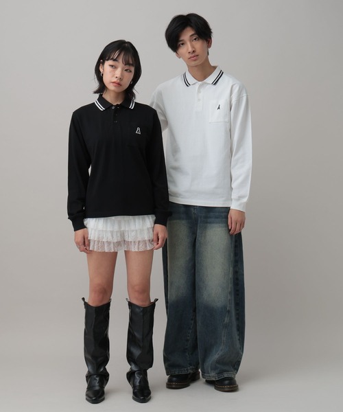ALAND(エーランド)の「【UNISEX】ALAND/Aロゴカノコポロロングスリーブ(ポロシャツ・レディース・ブラック/ホワイト・SMALL/LARGE)」の4枚目の写真