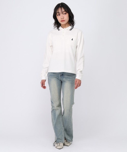 ALAND(エーランド)の「【UNISEX】ALAND/Aロゴカノコポロロングスリーブ(ポロシャツ・レディース・ブラック/ホワイト・SMALL/LARGE)」の3枚目の写真