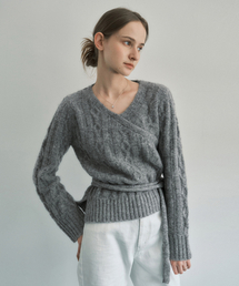 アンバランスケーブルラップニットトップグレーMDKT114GRAY
