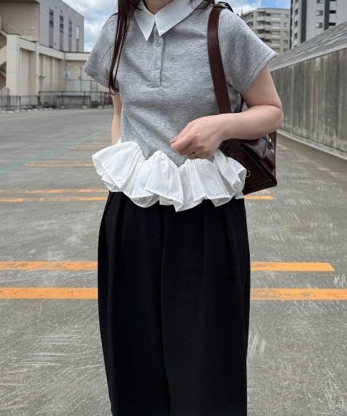 AMELY(エミリー)の「ダブルフリル ペプラムトップス(スウェット・レディース・グレー/ベージュ/ブラック/グレー系その他/ブラック系その他/ベージュ系その他・フリー)」の20枚目の写真