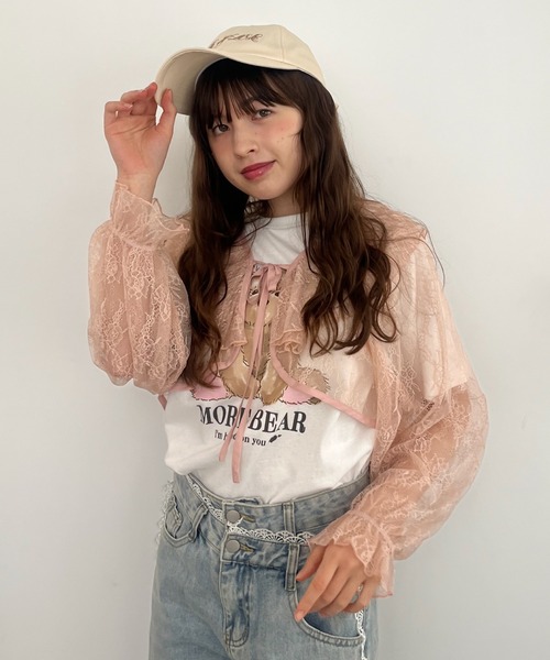 MORE self LOVE(モアセルフラブ)の「レースフリルカーディガン(カーディガン/ボレロ・レディース・ホワイト×ピンク/ピンク/オフホワイト・FREE)」の10枚目の写真