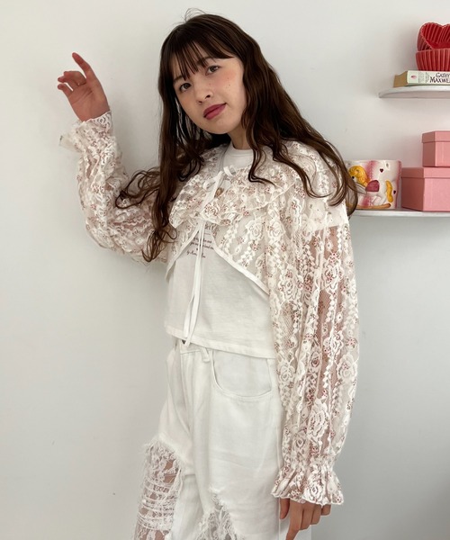 MORE self LOVE(モアセルフラブ)の「レースフリルカーディガン(カーディガン/ボレロ・レディース・ホワイト×ピンク/ピンク/オフホワイト・FREE)」の14枚目の写真