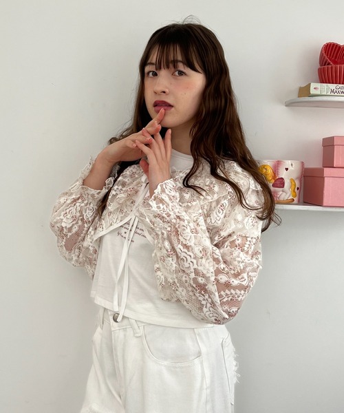 MORE self LOVE(モアセルフラブ)の「レースフリルカーディガン(カーディガン/ボレロ・レディース・ホワイト×ピンク/ピンク/オフホワイト・FREE)」の15枚目の写真