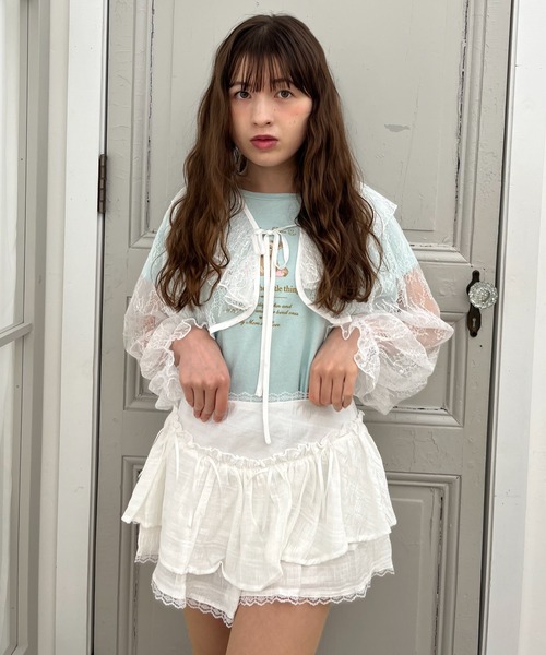 MORE self LOVE(モアセルフラブ)の「レースフリルカーディガン(カーディガン/ボレロ・レディース・ホワイト×ピンク/ピンク/オフホワイト・FREE)」の22枚目の写真