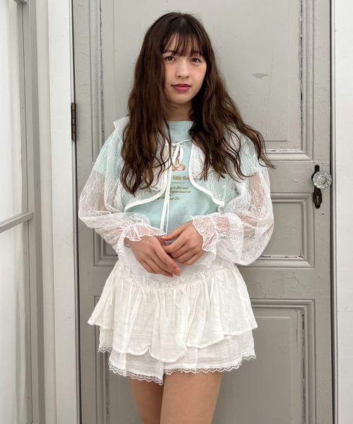 MORE self LOVE(モアセルフラブ)の「レースフリルカーディガン(カーディガン/ボレロ・レディース・ホワイト×ピンク/ピンク/オフホワイト・FREE)」の12枚目の写真