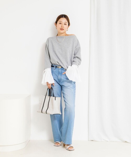 NOLLEY’S（ノーリーズ）の「【WEB限定】ウォッシャブルシャツスリーブスウェットプルオーバー（Tシャツ/カットソー・レディース・グレー/オフホワイト・FREE）」の3枚目の写真