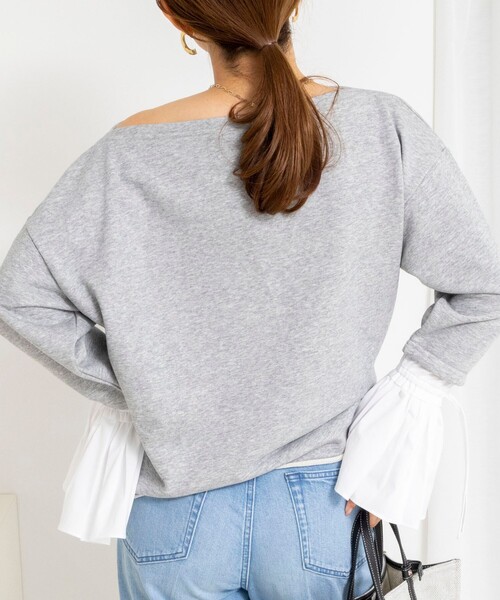 NOLLEY’S（ノーリーズ）の「【WEB限定】ウォッシャブルシャツスリーブスウェットプルオーバー（Tシャツ/カットソー・レディース・グレー/オフホワイト・FREE）」の4枚目の写真