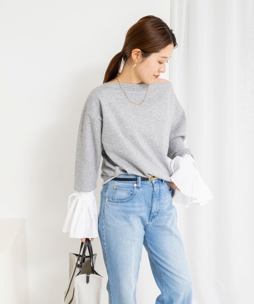 NOLLEY’S（ノーリーズ）の「【WEB限定】ウォッシャブルシャツスリーブスウェットプルオーバー（Tシャツ/カットソー・レディース・グレー/オフホワイト・FREE）」の5枚目の写真