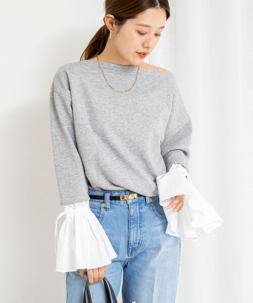 NOLLEY’S（ノーリーズ）の「【WEB限定】ウォッシャブルシャツスリーブスウェットプルオーバー（Tシャツ/カットソー・レディース・グレー/オフホワイト・FREE）」の6枚目の写真