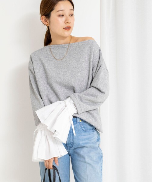 NOLLEY’S（ノーリーズ）の「【WEB限定】ウォッシャブルシャツスリーブスウェットプルオーバー（Tシャツ/カットソー・レディース・グレー/オフホワイト・FREE）」の7枚目の写真