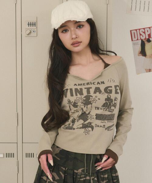 dispark（ディスパーク）の「DISPARK/キャミレイヤードグランジトップ（Tシャツ/カットソー・レディース・ベージュ/ブラック・FREE）」の2枚目の写真