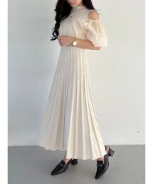 MERCURYDUO | 異素材ドッキングプリーツフレアニットワピース(ワンピース)