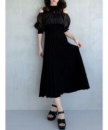 MERCURYDUO | 異素材ドッキングプリーツフレアニットワピース(ワンピース)