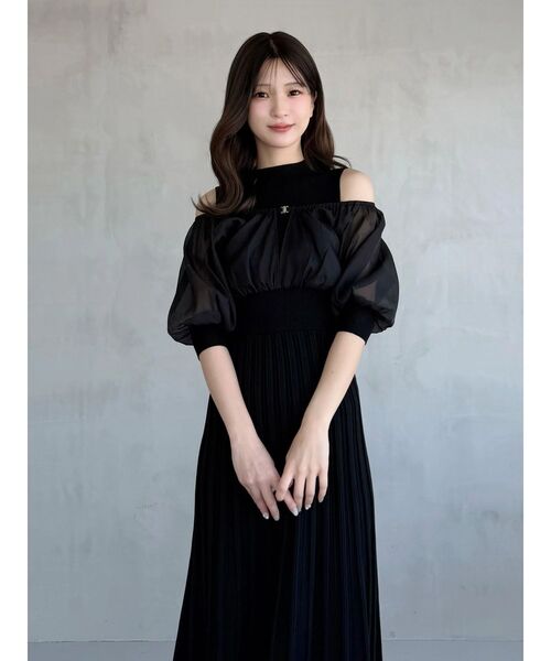 MERCURYDUO（マーキュリーデュオ）の「異素材ドッキングプリーツフレアニットワピース（ワンピース・レディース・ライトグレー/ブラック/アイボリー・MEDIUM/SMALL）」の8枚目の写真