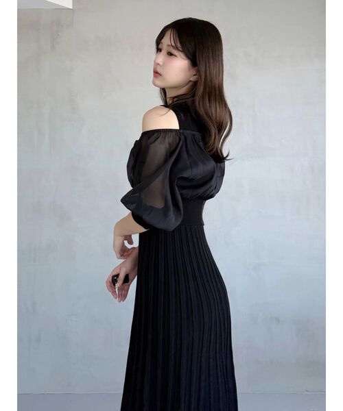 MERCURYDUO（マーキュリーデュオ）の「異素材ドッキングプリーツフレアニットワピース（ワンピース・レディース・ライトグレー/ブラック/アイボリー・MEDIUM/SMALL）」の9枚目の写真