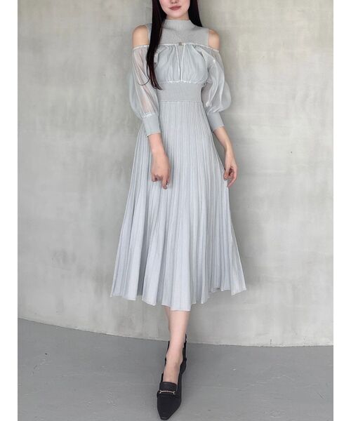 MERCURYDUO（マーキュリーデュオ）の「異素材ドッキングプリーツフレアニットワピース（ワンピース・レディース・ライトグレー/ブラック/アイボリー・MEDIUM/SMALL）」の10枚目の写真