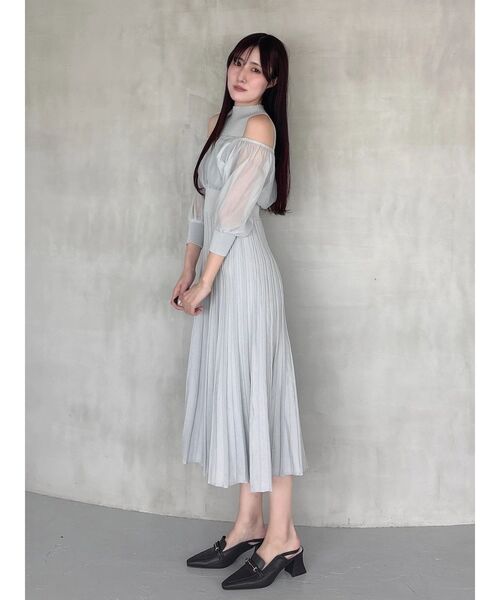 MERCURYDUO（マーキュリーデュオ）の「異素材ドッキングプリーツフレアニットワピース（ワンピース・レディース・ライトグレー/ブラック/アイボリー・MEDIUM/SMALL）」の11枚目の写真