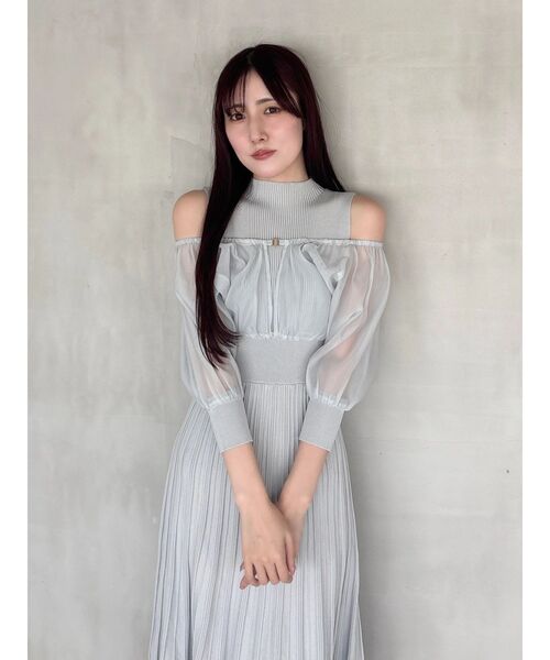 MERCURYDUO（マーキュリーデュオ）の「異素材ドッキングプリーツフレアニットワピース（ワンピース・レディース・ライトグレー/ブラック/アイボリー・MEDIUM/SMALL）」の13枚目の写真